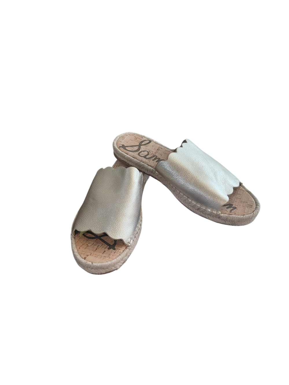 Sam Edelman Gold Scalloped Leather Slide Sandals Size 8.5